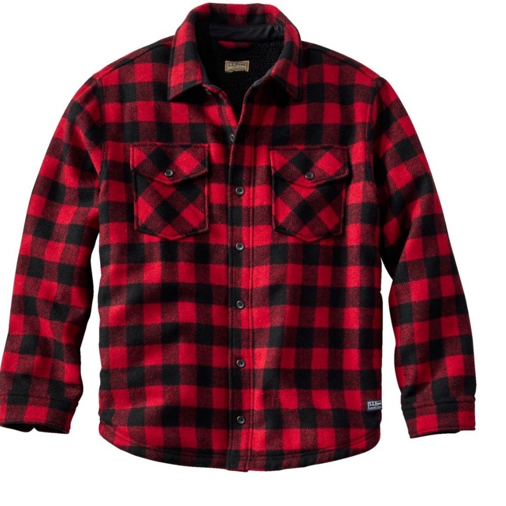 L.L. Bean Vintage Sherpa Fleece lined Red and Black Plaid Jacket 100 cotton - Picture 4 of 7